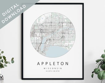 Appleton Map Print | Map Of Appleton | Appleton Wisconsin City Map Art | Appleton Poster | Appleton Print | Appleton Wall Art