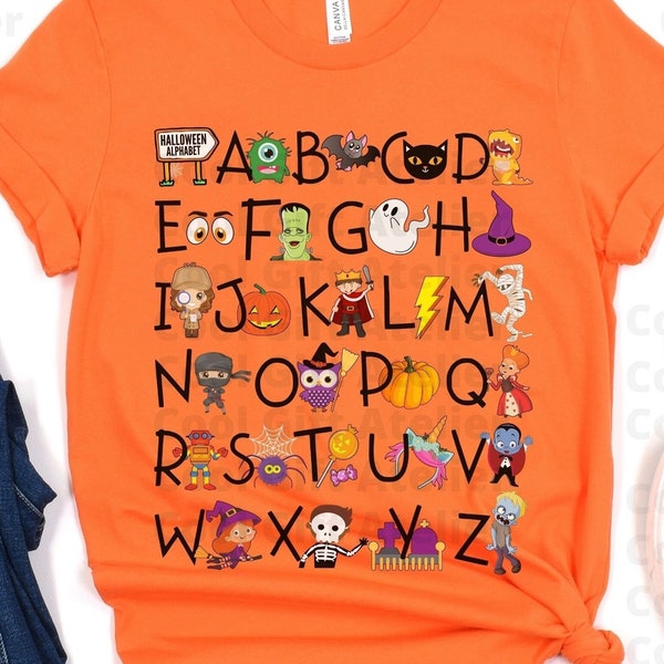 HALLOWEEN TEACHER Shirt, Halloween Alphabet shirt, Teacher shirts, Teacher Fall Shirt, Spooky teacher shirt, Kindergarten teacher shirt