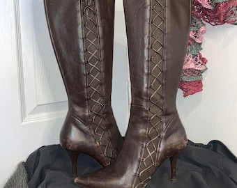Brown Lace up Knee High