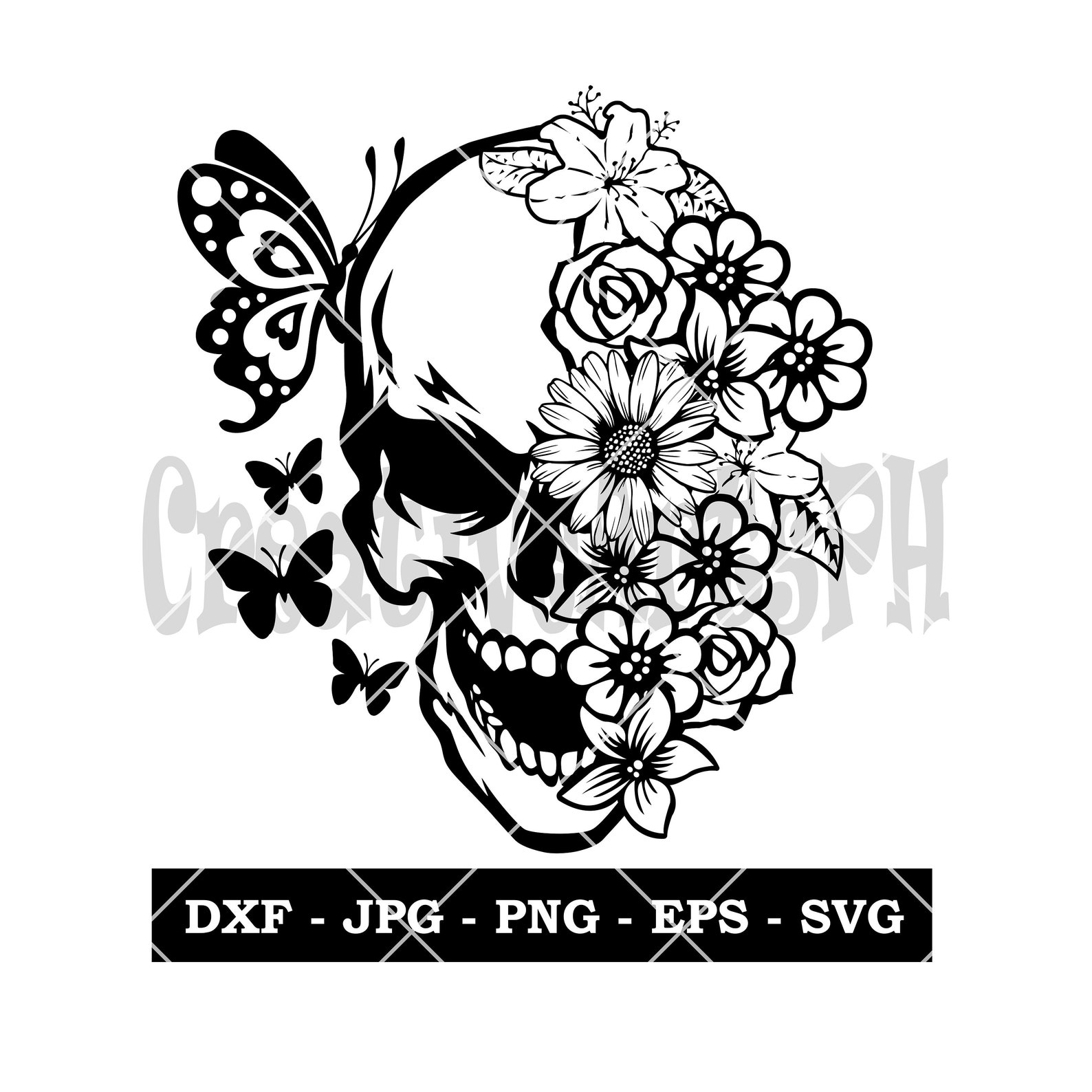 Floral Skull Svg File Skull Svg Flower Skull Svg | Etsy UK