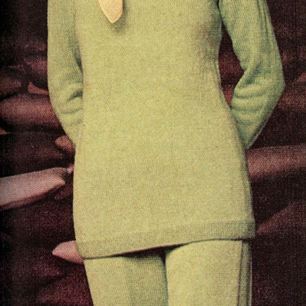 70s Tunic Pants Suit Knitting PDF Pattern - Suit Pattern Vintage Knitting PDF