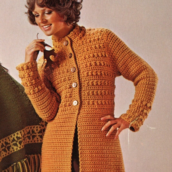 Crochet Baubled Coat Crochet Pattern - Chunky Fall Crochet Jacket Pattern, Size 12 14 16 Vintage Crochet PDF Pattern