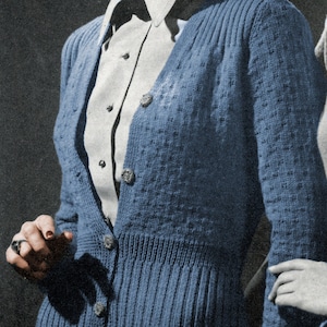 1940s Textured Cardigan Knitting Pattern - 1940&#39;s Knitting PDF Pattern, Deep V Vest Knitting Pattern