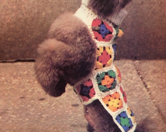 Rainbow Granny Square Dog Coat Crochet Pattern - Worsted weight, Vintage Crochet PDF Pattern, Instant download
