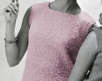 60s Textured Shell Top Knitting PDF Pattern - Size 12 14 16 38 40 42, 60s Summer Knit Top Pattern, Vintage Knitting PDF