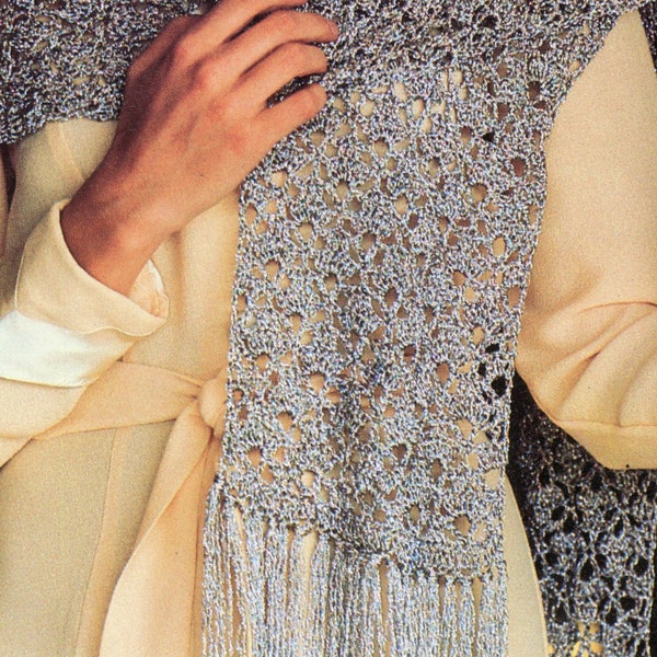 Lacy Glitter Scarf Pattern -  Vintage Crochet PDF Pattern