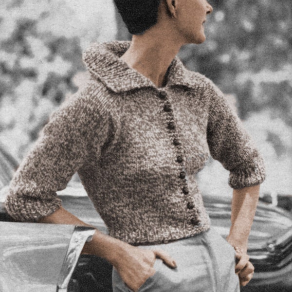 50's Bulky Tweed Jacket Knitting Pattern - Size 12 to 16 - Vintage Knitting PDF