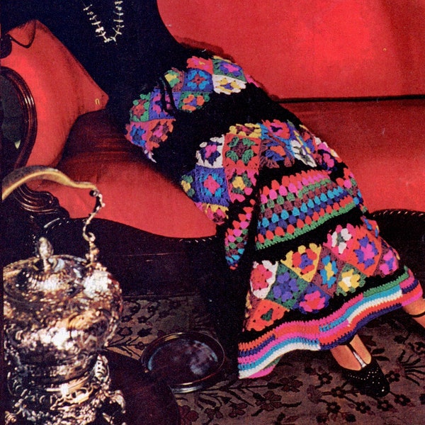 Maxi Multicolour Granny Square Skirt Crochet Pattern - Vibrant Maxi Skirt Crochet Pattern, Vintage Crochet PDF Pattern