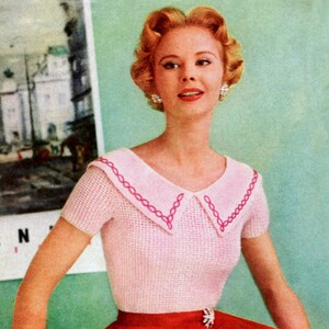 1950s Crochet Top Pattern: Women's Fitted Blouse with Optional Sailor Collar (Size 10-20) (PDF Pattern)