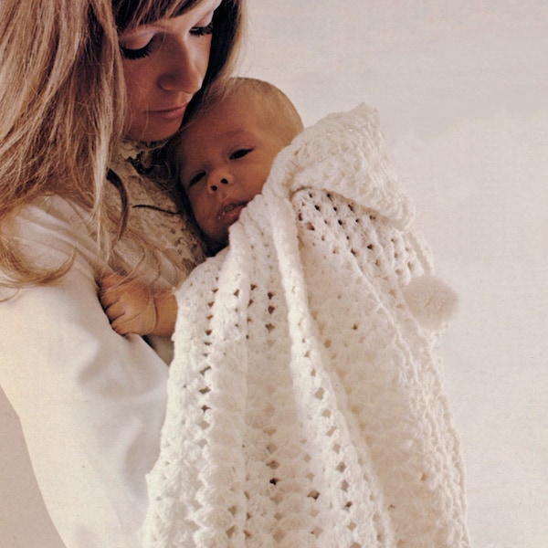 Snowflake Hooded Baby Cape Crochet Pattern - Infant Crochet Pattern, Vintage Crochet PDF Pattern