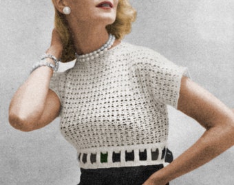 1950's Women's Form Fitting Caraco Coverup for Formal Dress Crochet Pattern - Cropped Overlay Top - Size 10 12 14 16 Vintage Crochet PDF