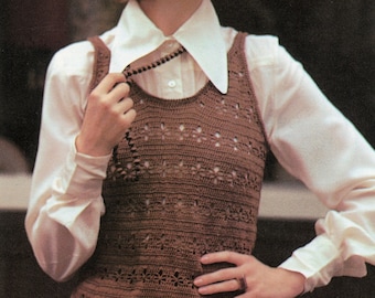 Openwork Tank Top Crochet Pattern - Scoop Neck Tank Top Crochet Pattern - Bust 32 34 36 38 Vintage Crochet PDF