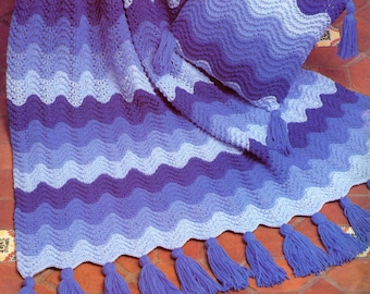 Ocean Wave Blanket and Pillow Knitting Pattern - Knitted Blanket Pattern, Fringe, Grandmillenial,  Vintage Knitted PDF Pattern