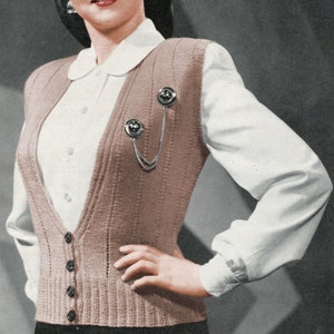 1940&#39;s Deep V Vest Knitting Pattern - 1940&#39;s Knitting Patterns, Preppy Vest Knit Pattern