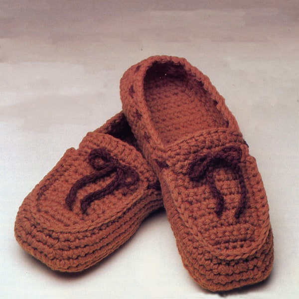 Men's Moccasins Crochet Pattern - Men's Slipper Crochet Pattern, 10' - 12" sole, Worsted weight - Vintage Crochet PDF
