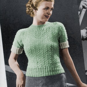 1930's Short Sleeved Pullover Top Knitting Pattern - Size 16 34" Underarm - Vintage Knitting PDF Monarch Yarn