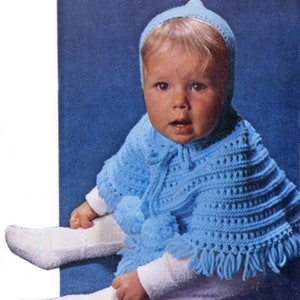 Baby Poncho with Hood Poncho Pattern - Infant Poncho Pattern, Vintage Knitting PDF, Instant Download