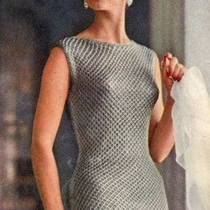 1950's Lace like Dinner Sheath Dress Knitting Pattern - 50s Evening Form fitting Dress Knitting Pattern - Size 12 to 18 Knitting Pattern