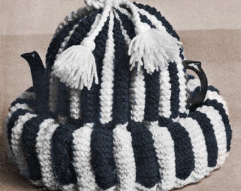 Striped Tea Cosy and Matching Warming Nest Knitting Pattern - Tea Cozy Pattern, Vintage Knitting PDF Pattern