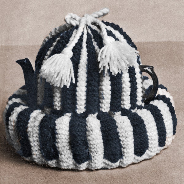 Striped Tea Cosy and Matching Warming Nest Knitting Pattern - Tea Cozy Pattern, Vintage Knitting PDF Pattern