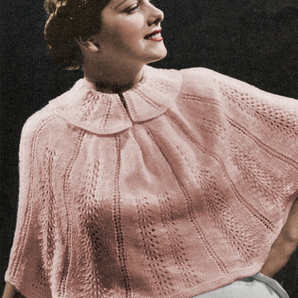 30's Women's Dainty Cape Knitting PDF Pattern - Vintage Elbow Length Bedcape Pattern Vintage Knitting PDF
