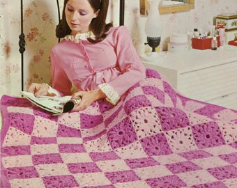Vintage Flower Square Crochet Blanket Pattern – Throw Size (PDF Pattern)