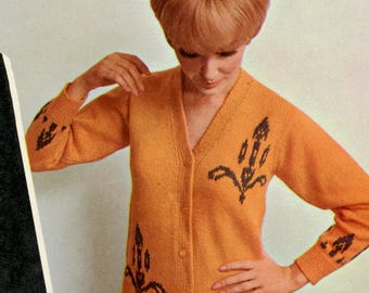 Ladies PDF Knitting Pattern, Hip Length Cardigan Knitting Pattern - Chest 34-40" - Vintage Knitting Pattern