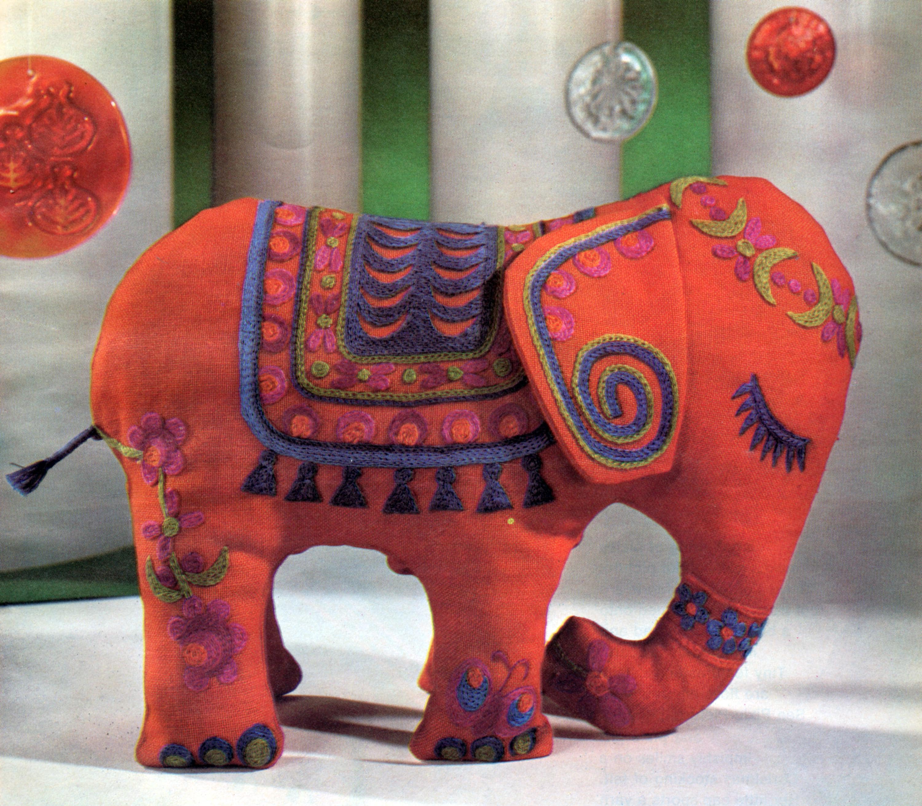 Embroidered Elephant Sewing Pattern - India Style Plush Pattern, Fantasy Elephant Pattern - Vintage Sewing PDF Pattern