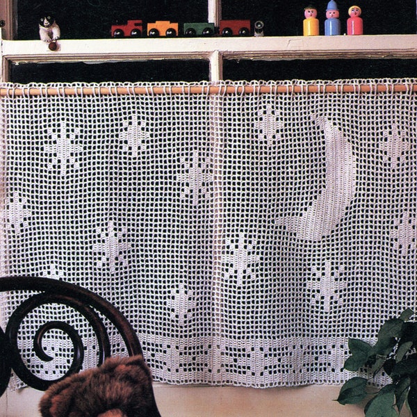 Moon and Stars Cafe Curtain Crochet Pattern - Open Weave Crochet, Charted Crochet, Vintage Crochet PDF Pattern