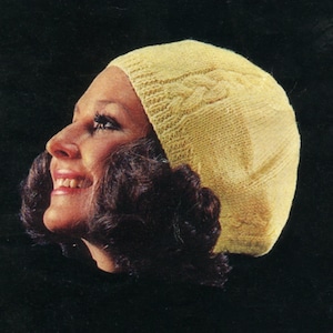 Slouchy Cabled Beanie Hat Knitting Pattern - DK Women&#39;s Hat Knitting Pattern - Vintage Knitting PDF