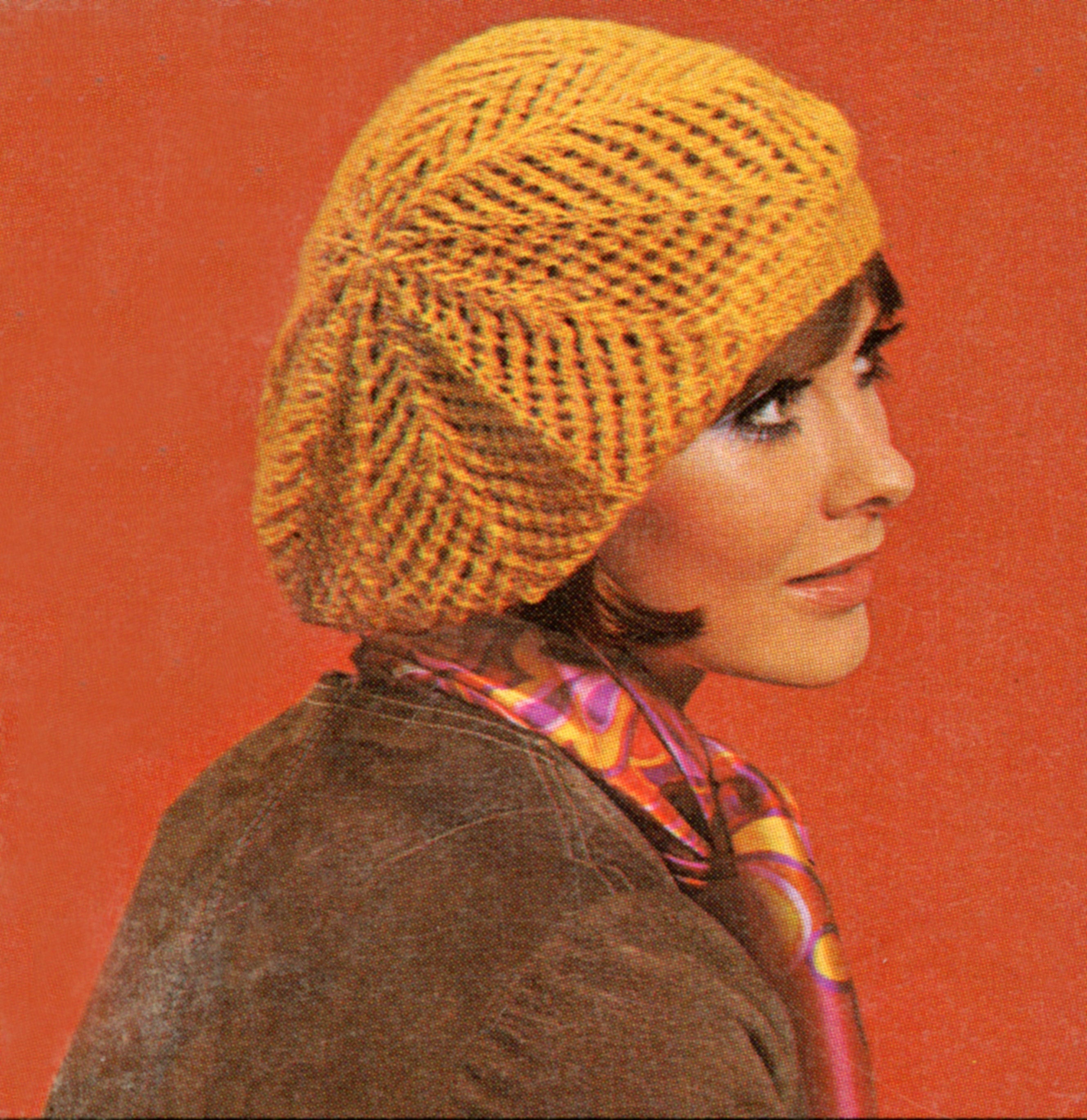 Vtg Brown Tan Acrylic Knit Beret Slouchy Cap Boho 1970s Pattern Textured Hat NWT 1970 main image 3
