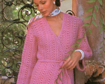 Wrap Front V-neck Cardigan Crochet Pattern - Wrap Jacket Crochet Pattern, Size 6 8 10 12 14 Vintage Crochet PDF Pattern