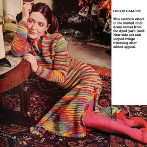 Rainbow Midi Dress Knitting Pattern - Long Sleeves, Loop Edging, BOLD Dress Knitting Pattern, Vintage Knitting Patterns