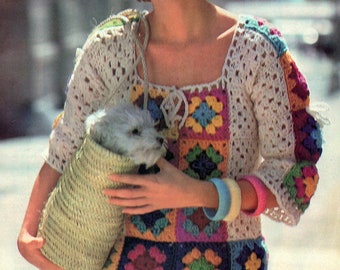 Easy Boho Granny Square Blouse Crochet Pattern - Bust 32-34 Hippie Crochet Pattern, Vintage Crochet PDF Pattern