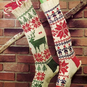 28&quot; Traditional Christmas Stocking Knitting Pattern - Deer Stocking Knitting Pattern, Dancing Dolls Knitted Stocking Pattern