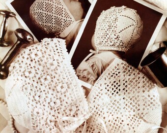 Heirloom Lacy Baby Bonnets Crochet Pattern - Infant Crochet Pattern, Vintage Crochet PDF Pattern