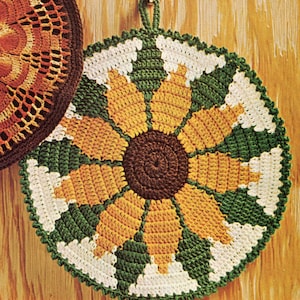 10&quot; Circular Sunflower Potholder Crochet Pattern - Crochet Trivet Pattern, Speed Cro Sheen Vintage Crochet PDF Pattern