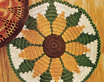 10" Circular Sunflower Potholder Crochet Pattern - Crochet Trivet Pattern, Speed Cro Sheen Vintage Crochet PDF Pattern