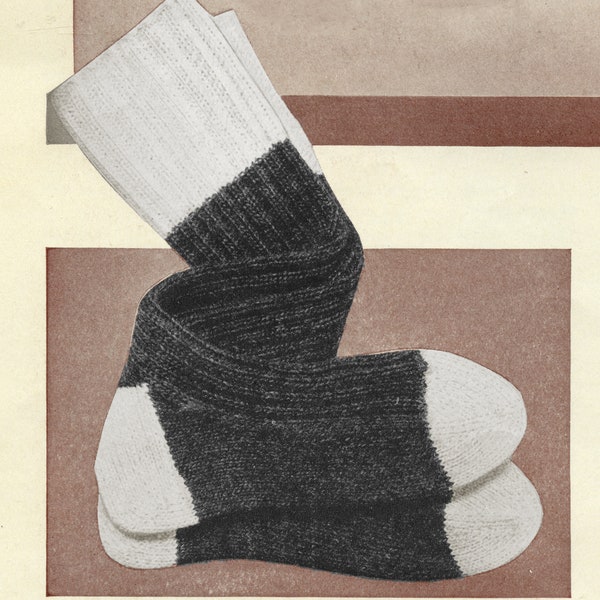 1950's Men's Heavy Socks Knitting Pattern - Men's socks, 4 ply Vintage Knitting PDF, Instant download
