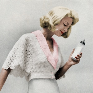 1950s Crochet Cape Bed Jacket Pattern - Women's Boho Shrug (PDF Pattern)