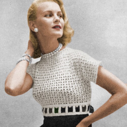 1950's Women's Form Fitting Caraco Coverup for Formal Dress Crochet Pattern - Cropped Overlay Top - Size 10 12 14 16 Vintage Crochet PDF