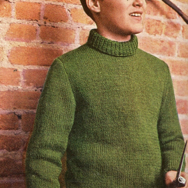 Teen Boy's Classic Turtleneck Knitting Pattern - Chest 30 to 34 Vintage Knitting PDF Pattern