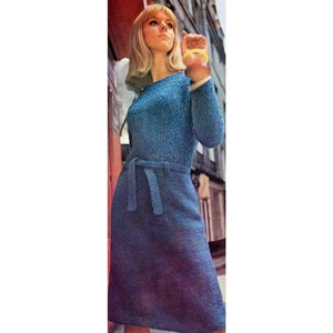 1960&#39;s Slender Lacy Dress Knitting Pattern - Sleeved Dress Pattern - Bust 32 to 40 Dress Knitting Pattern