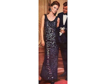 Easy Crochet Paillette Ribbon Gown Crochet Pattern - Sequined Evening Dress Crochet Pattern - Size 10 to 16 Knitting Pattern