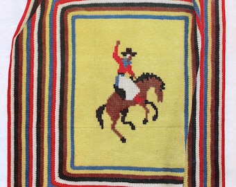 Buckin Bronco Crochet Afghan Pattern - Cowboy Afghan Pattern, Western Boys Bedroom Crochet Pattern PDF
