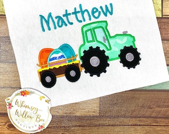 Easter Tractor Egg Cart Shirt/Easter Shirt/Boys Easter Shirt/Personalized Easter Tshirt/Emboridered Easter Shirt
