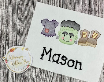 Frankenstein Halloween Shirt/Frankenstein Halloween Shirt/Boys Halloween Shirt/Halloween Tshirt/Embroidered Boys Frankenstein Shirt