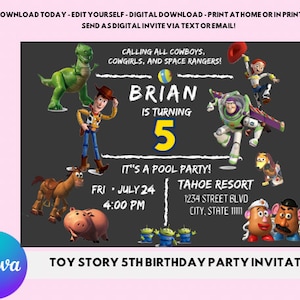 Toy story 5th birthday party invitation, party invitation, birthday party invitation, party invite, toy story party, canva invitation