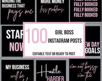 100 Instagram Post Templates - Quotes - Social Media Flyers - Girl Boss - Silver - Neon - Hair - Nails - Lashes - Boutique - Makeup - Brows