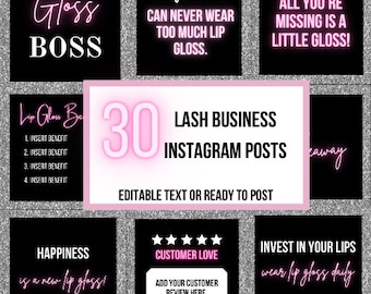 30 Instagram Templates | Social Media Templates, Lip Gloss Graphics, Lip Gloss Business, IG Posts, Instagram Templates, Lip Gloss Post